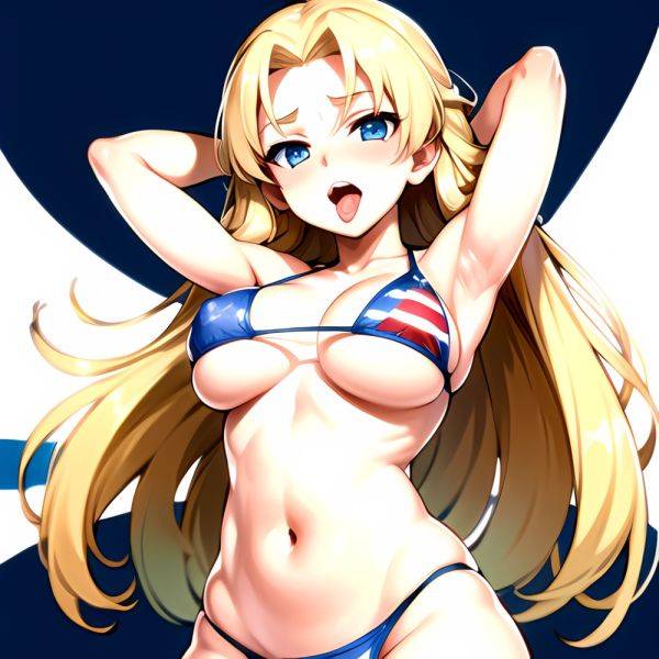 1girl American Flag Bikini Armpits Arms Behind Head Bikini Blonde Hair Blue Eyes Blush Breasts Covered Erect Nipples Flag Print, 2290822133 - AIHentai - aihentai.co - Usa on pornintellect.com
