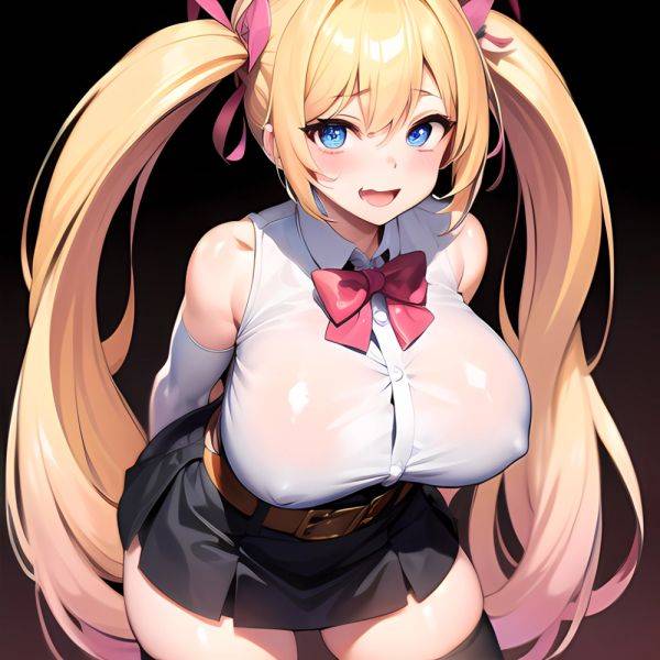1girl Aymusk Belt Black Skirt Blonde Hair Blue Eyes Blush Bow Bowtie Breasts Curvy Elbow Gloves Fang Gloves Gradient Background, 3011107422 - AIHentai - aihentai.co on pornintellect.com