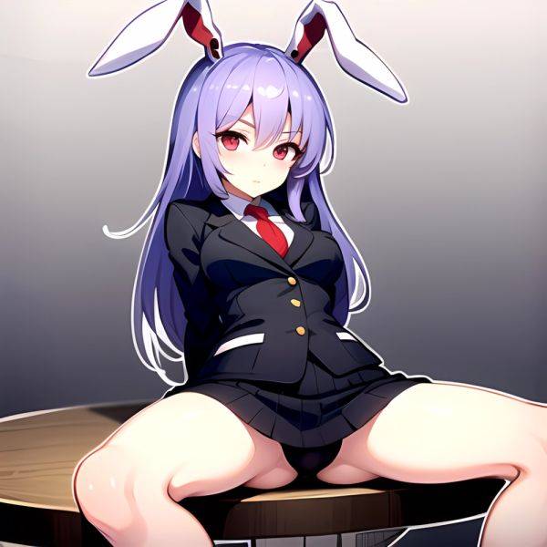 Ai Assisted Breasts Highres Medium Breasts Red Eyes Reisen Udongein Inaba Sitting Spread Legs Touhou Arms Behind Back White Outl, 3854488789 - AIHentai - aihentai.co on pornintellect.com