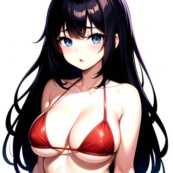 1girl O Absurdres Bikini Red Bikini Black Hair Blue Eyes Breasts Cleavage Collarbone Commentary Request Highres Large Breasts Lo, 2232010523 - AIHentai - aihentai.co on pornintellect.com