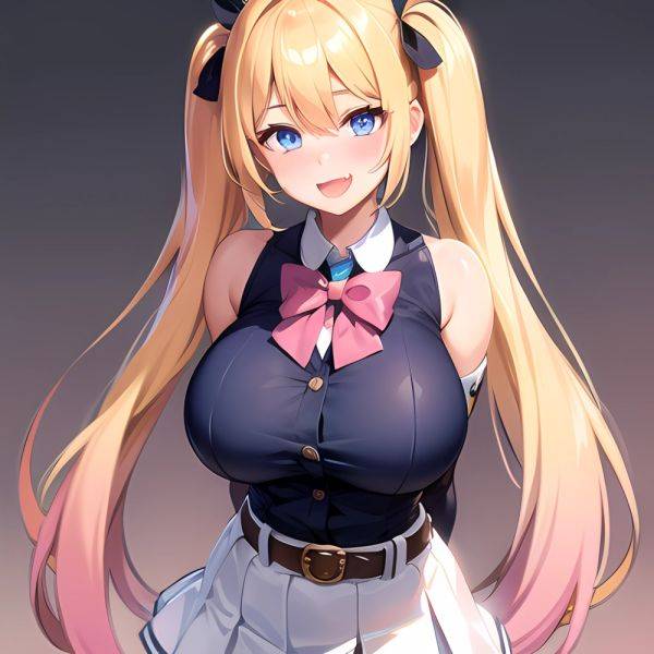 1girl Aymusk Belt White Skirt Blonde Hair Blue Eyes Blush Bow Bowtie Breasts Curvy Elbow Gloves Fang Gloves Gradient Background, 3274803254 - AIHentai - aihentai.co on pornintellect.com