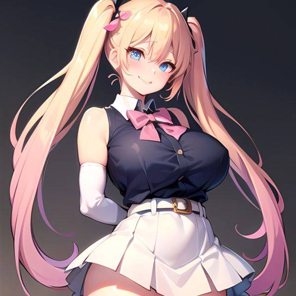 1girl Aymusk Belt White Skirt Blonde Hair Blue Eyes Blush Bow Bowtie Breasts Curvy Elbow Gloves Fang Gloves Gradient Background, 2177002296 - AIHentai - aihentai.co on pornintellect.com