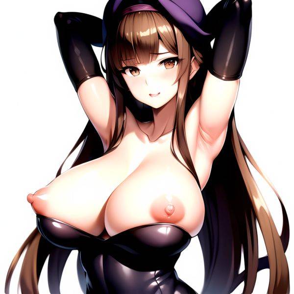 1girl Absurdres Bare Shoulders Black Headwear Breasts Breasts Out Brown Eyes Brown Hair Cleavage Dragon 039 S Crown Dress Highre, 3822919212 - AIHentai - aihentai.co on pornintellect.com