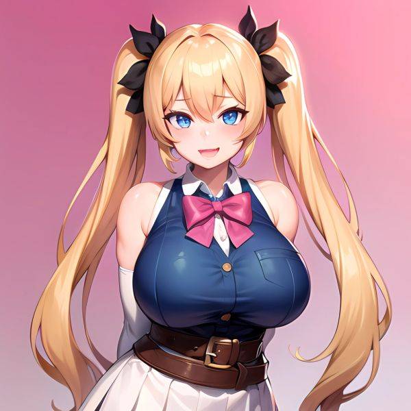 1girl Aymusk Belt White Skirt Blonde Hair Blue Eyes Blush Bow Bowtie Breasts Curvy Elbow Gloves Fang Gloves Gradient Background, 493991194 - AIHentai - aihentai.co on pornintellect.com