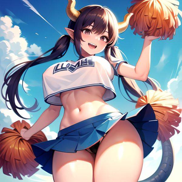 1girl Absurdres Blue Skirt Bluefrok Breasts Cheerleader Dragon Girl Dragon Horns Highres Holding Holding Pom Poms Horns Huge Bre, 3190356582 - AIHentai - aihentai.co on pornintellect.com