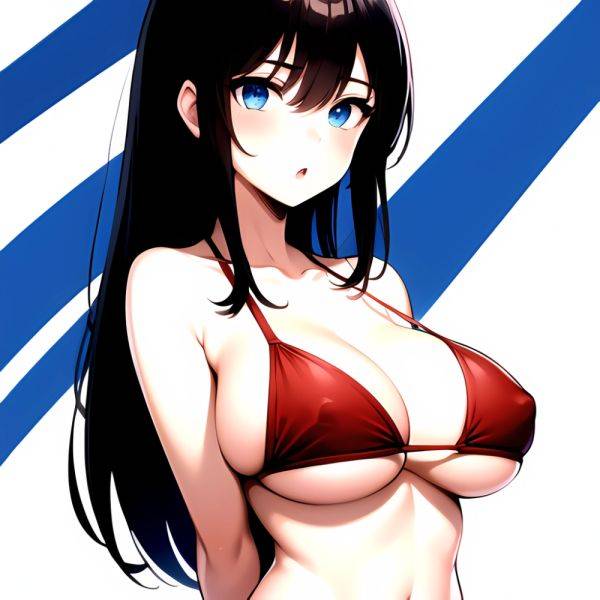 1girl O Absurdres Bikini Red Bikini Black Hair Blue Eyes Breasts Cleavage Collarbone Commentary Request Highres Large Breasts Lo, 2351234803 - AIHentai - aihentai.co on pornintellect.com