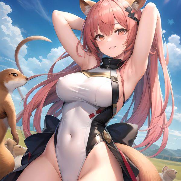 1girl Absurdres Animal Ear Fluff Animal Ears Arknights Arms Behind Head Chest Armor Covered Navel Gravel Arknights Highleg Highl, 4026907060 - AIHentai - aihentai.co on pornintellect.com