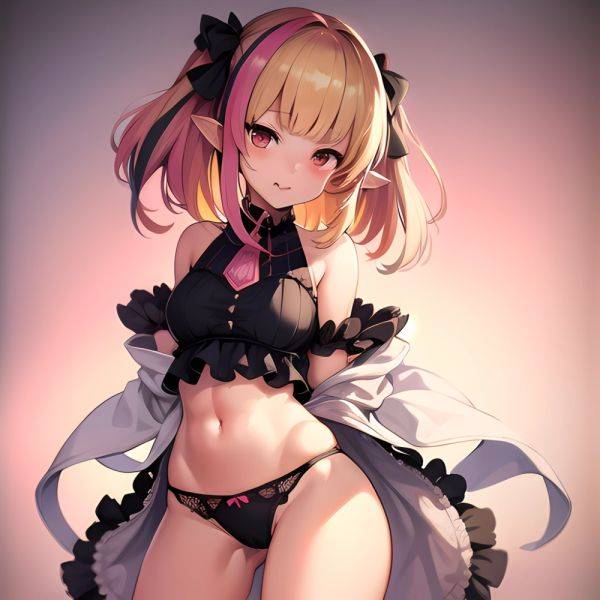 1girl Blonde Hair Frilled Panties Frills Highres Hip Bones Looking At Viewer Makaino Ririmu Multicolored Hair Navel Nijisanji No, 4133794611 - AIHentai - aihentai.co on pornintellect.com