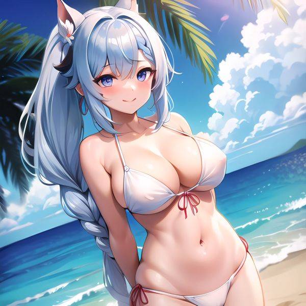 1girl Absurdres Bare Shoulders Beach Bikini Blue Eyes Blue Sky Blush Braid Braided Ponytail Breasts Cleavage Collarbone Genshin, 239767259 - AIHentai - aihentai.co on pornintellect.com