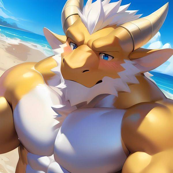 Male Anthro Muscle Kemono Dragon Penis Yellow Body Blush Beach White Mane Horns Chunie Meesh Kiyosan Sigma X Bara Detailed, 3572560019 - AIHentai - aihentai.co on pornintellect.com