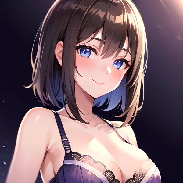 1girl Ai Generated Blue Eyes Blush Breasts Brown Hair Highres Large Breasts Light Smile Looking At Viewer Purple Background Shor, 787723793 - AIHentai - aihentai.co on pornintellect.com