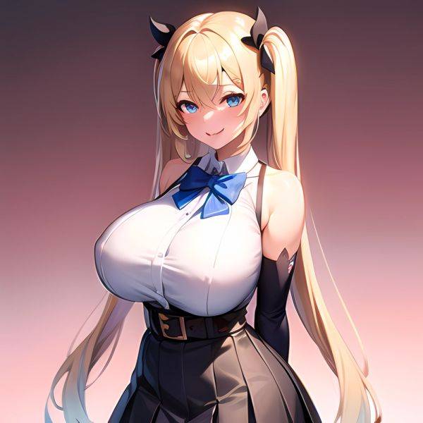 1girl Aymusk Belt White Skirt Blonde Hair Blue Eyes Blush Bow Bowtie Breasts Curvy Elbow Gloves Fang Gloves Gradient Background, 962538066 - AIHentai - aihentai.co on pornintellect.com