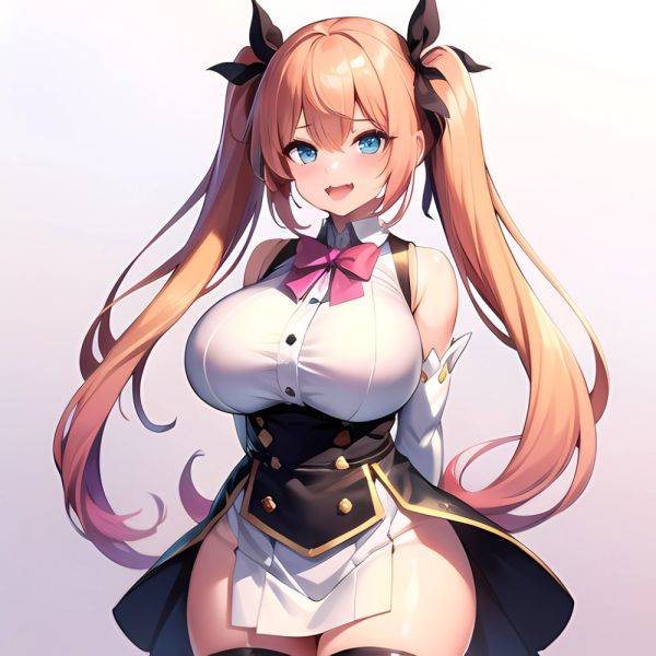 1girl Aymusk Belt White Skirt Blonde Hair Blue Eyes Blush Bow Bowtie Breasts Curvy Elbow Gloves Fang Gloves Gradient Background, 4160147203 - AIHentai - aihentai.co on pornintellect.com