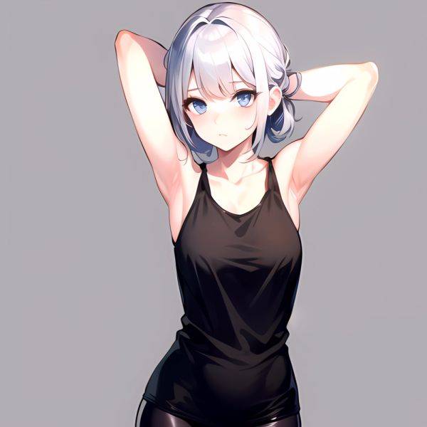 1girl Solo Tank Top Leggings Blue Eyes Standing Fully Clothed Pov Simple Background Arms Behind Head, 3665656271 - AIHentai - aihentai.co on pornintellect.com