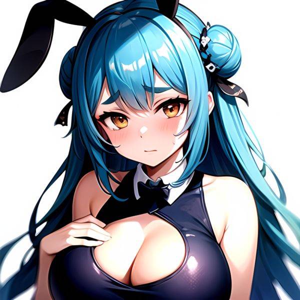 1girl Alternate Breast Size Animal Ear Fluff Animal Ears Animal Print Blue Hair Blush Breasts Cleavage Cutout Clothing Cutout Co, 3916077443 - AIHentai - aihentai.co on pornintellect.com