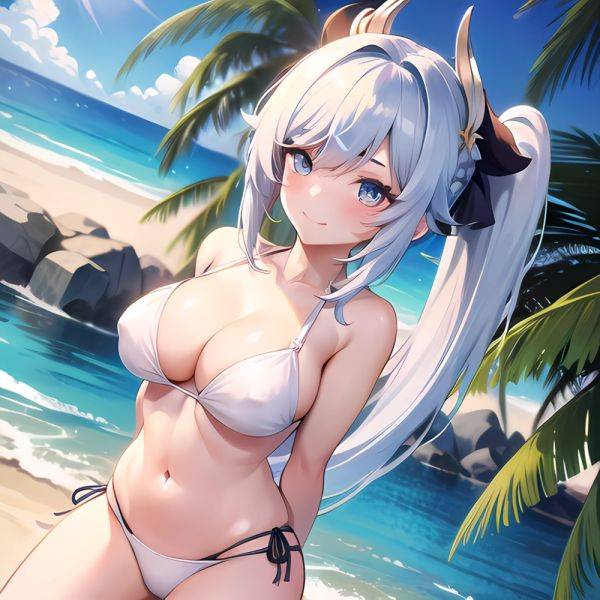 1girl Absurdres Bare Shoulders Beach Bikini Blue Eyes Blue Sky Blush Braid Braided Ponytail Breasts Cleavage Collarbone Genshin, 1230911681 - AIHentai - aihentai.co on pornintellect.com