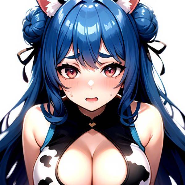 1girl Alternate Breast Size Animal Ear Fluff Animal Ears Animal Print Blue Hair Blush Breasts Cleavage Cutout Clothing Cutout Co, 381242200 - AIHentai - aihentai.co on pornintellect.com