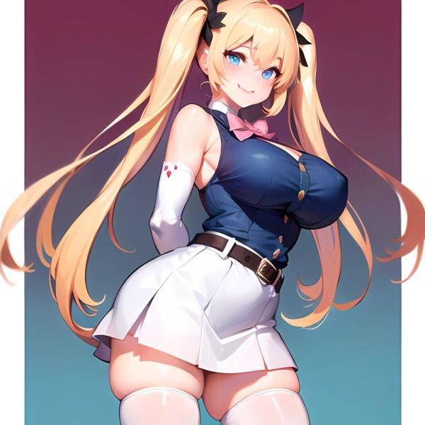 1girl Aymusk Belt White Skirt Blonde Hair Blue Eyes Blush Bow Bowtie Breasts Curvy Elbow Gloves Fang Gloves Gradient Background, 2557030171 - AIHentai - aihentai.co on pornintellect.com