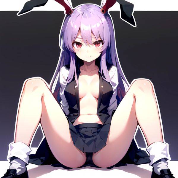 Ai Assisted Breasts Highres Medium Breasts Red Eyes Reisen Udongein Inaba Sitting Spread Legs Touhou Arms Behind Back White Outl, 2192773553 - AIHentai - aihentai.co on pornintellect.com