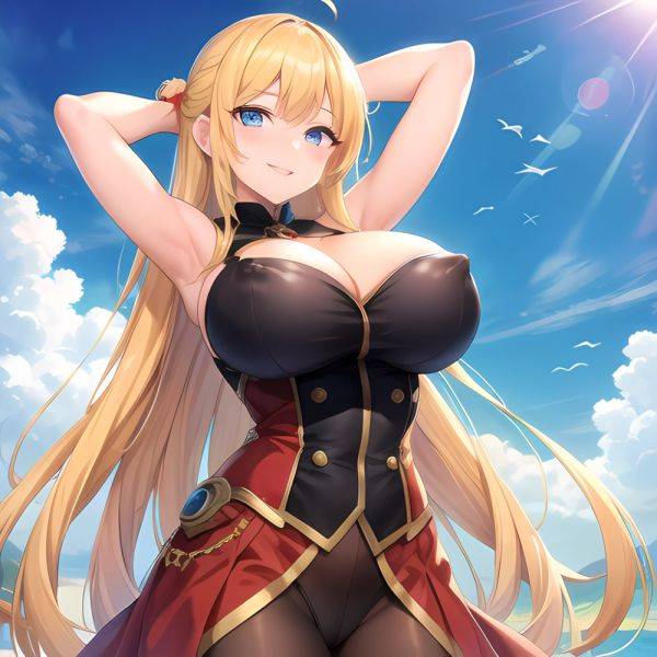 1girl Blonde Hair Breasts Cleavage Grenadier Manga Haganef Huge Breasts Long Hair Nipples Pussy Smile Tendou Rushuna Arms Behind, 482285180 - AIHentai - aihentai.co on pornintellect.com