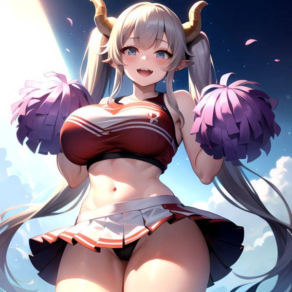 1girl Absurdres White Skirt Whitefrok Breasts Cheerleader Dragon Girl Dragon Horns Highres Holding Holding Pom Poms Horns Huge B, 1447869298 - AIHentai - aihentai.co on pornintellect.com