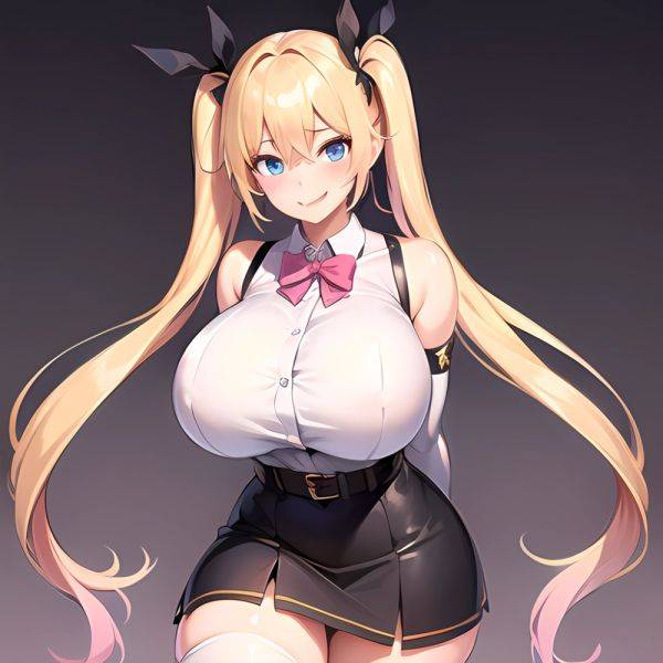 1girl Aymusk Belt Black Skirt Blonde Hair Blue Eyes Blush Bow Bowtie Breasts Curvy Elbow Gloves Fang Gloves Gradient Background, 326402594 - AIHentai - aihentai.co on pornintellect.com