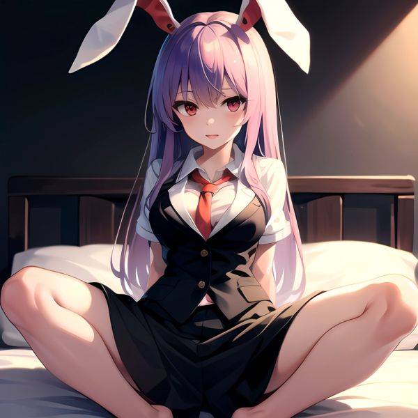 Ai Assisted Breasts Highres Medium Breasts Red Eyes Reisen Udongein Inaba Sitting Spread Legs Touhou Arms Behind Back, 3635574381 - AIHentai - aihentai.co on pornintellect.com