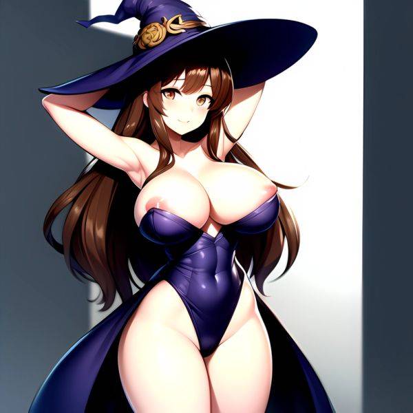 1girl Absurdres Bare Shoulders Black Headwear Breasts Breasts Out Brown Eyes Brown Hair Cleavage Dragon 039 S Crown Dress Highre, 1362113440 - AIHentai - aihentai.co on pornintellect.com