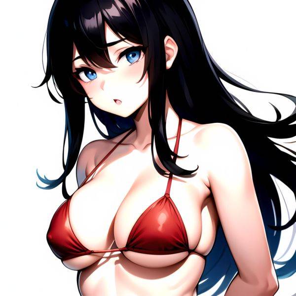 1girl O Absurdres Bikini Red Bikini Black Hair Blue Eyes Breasts Cleavage Collarbone Commentary Request Highres Large Breasts Lo, 404718390 - AIHentai - aihentai.co on pornintellect.com