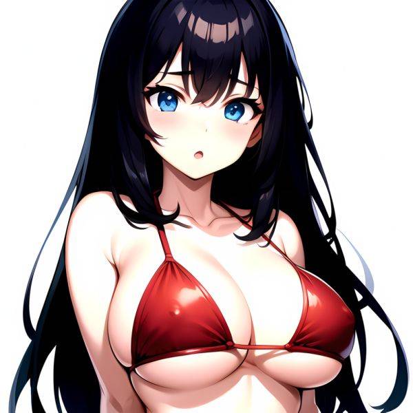 1girl O Absurdres Bikini Red Bikini Black Hair Blue Eyes Breasts Cleavage Collarbone Commentary Request Highres Large Breasts Lo, 3346577386 - AIHentai - aihentai.co on pornintellect.com