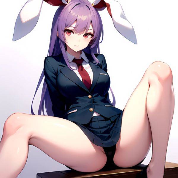 Ai Assisted Breasts Highres Medium Breasts Red Eyes Reisen Udongein Inaba Sitting Spread Legs Touhou Arms Behind Back White Outl, 1480358451 - AIHentai - aihentai.co on pornintellect.com