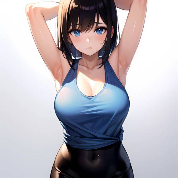 1girl Solo Tank Top Leggings Blue Eyes Standing Fully Clothed Pov Simple Background Arms Behind Head, 3635321467 - AIHentai - aihentai.co on pornintellect.com