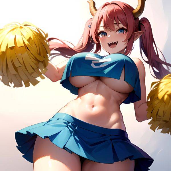 1girl Absurdres Blue Skirt Bluefrok Breasts Cheerleader Dragon Girl Dragon Horns Highres Holding Holding Pom Poms Horns Huge Bre, 2929844089 - AIHentai - aihentai.co on pornintellect.com