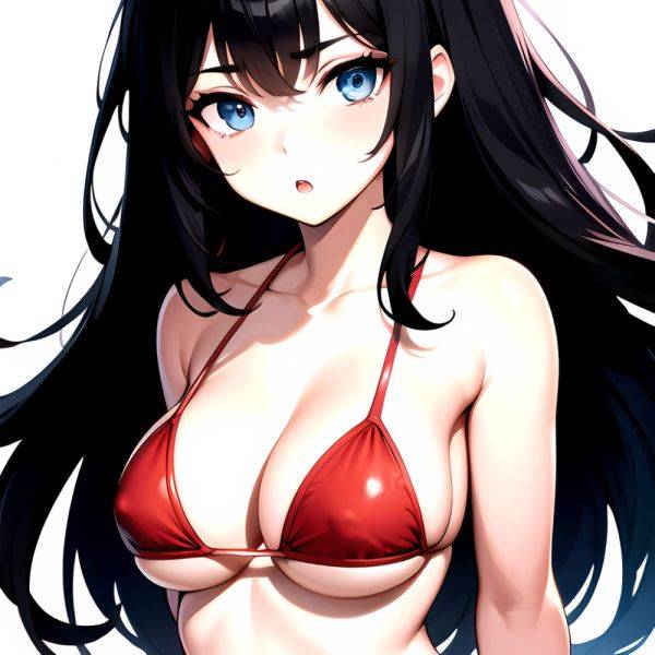 1girl O Absurdres Bikini Red Bikini Black Hair Blue Eyes Breasts Cleavage Collarbone Commentary Request Highres Large Breasts Lo, 1535466666 - AIHentai - aihentai.co on pornintellect.com