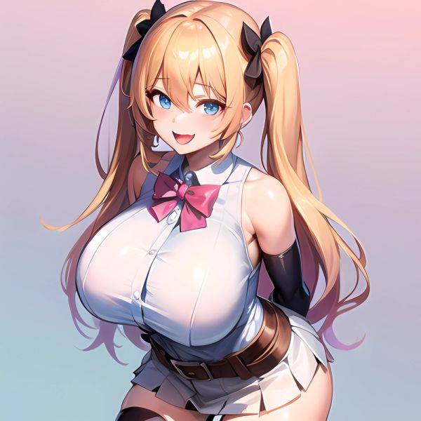 1girl Aymusk Belt White Skirt Blonde Hair Blue Eyes Blush Bow Bowtie Breasts Curvy Elbow Gloves Fang Gloves Gradient Background, 1319581328 - AIHentai - aihentai.co on pornintellect.com