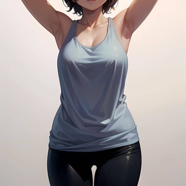 1girl Solo Tank Top Leggings Blue Eyes Standing Fully Clothed Pov Simple Background Arms Behind Head, 2445979884 - AIHentai - aihentai.co on pornintellect.com