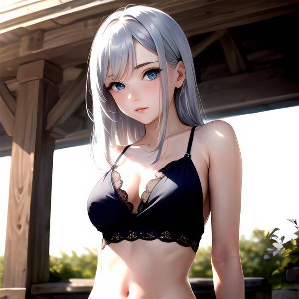 1girl Sexy Blue Eyes Silver Hair Arms Behind Back Facing The Camera Looking At The Camera, 873579889 - AIHentai - aihentai.co on pornintellect.com