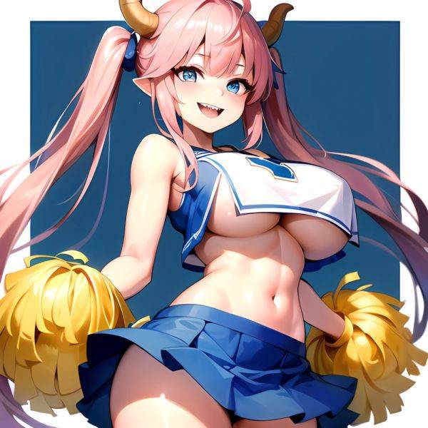 1girl Absurdres Blue Skirt Bluefrok Breasts Cheerleader Dragon Girl Dragon Horns Highres Holding Holding Pom Poms Horns Huge Bre, 3377240803 - AIHentai - aihentai.co on pornintellect.com