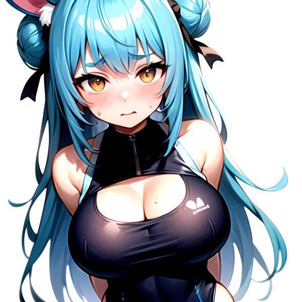 1girl Alternate Breast Size Animal Ear Fluff Animal Ears Animal Print Blue Hair Blush Breasts Cleavage Cutout Clothing Cutout Co, 60101943 - AIHentai - aihentai.co on pornintellect.com