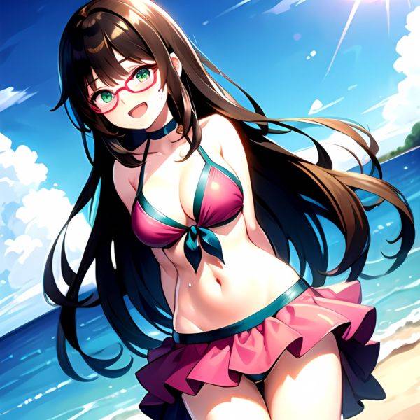 1girl D Bikini Bikini Bottom Aside Bikini Skirt Black Choker Blush Breasts Brown Hair Choker Cleavage Clothing Aside Front Tie, 3569290198 - AIHentai - aihentai.co on pornintellect.com