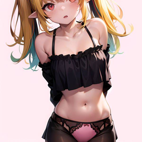1girl Blonde Hair Frilled Panties Frills Highres Hip Bones Looking At Viewer Makaino Ririmu Multicolored Hair Navel Nijisanji No, 646672321 - AIHentai - aihentai.co on pornintellect.com