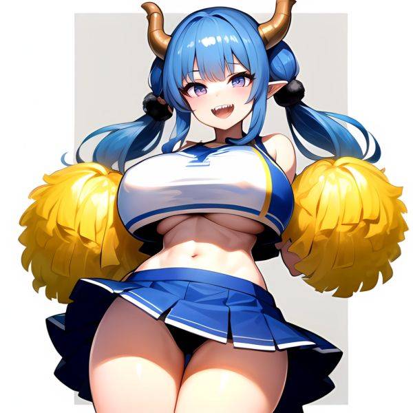 1girl Absurdres Blue Skirt Bluefrok Breasts Cheerleader Dragon Girl Dragon Horns Highres Holding Holding Pom Poms Horns Huge Bre, 1400313614 - AIHentai - aihentai.co on pornintellect.com