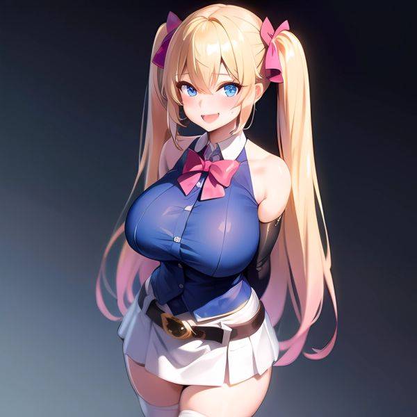 1girl Aymusk Belt White Skirt Blonde Hair Blue Eyes Blush Bow Bowtie Breasts Curvy Elbow Gloves Fang Gloves Gradient Background, 1400114686 - AIHentai - aihentai.co on pornintellect.com