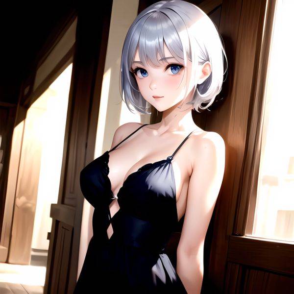 1girl Sexy Blue Eyes Silver Hair Arms Behind Back Facing The Camera Looking At The Camera, 109449859 - AIHentai - aihentai.co on pornintellect.com