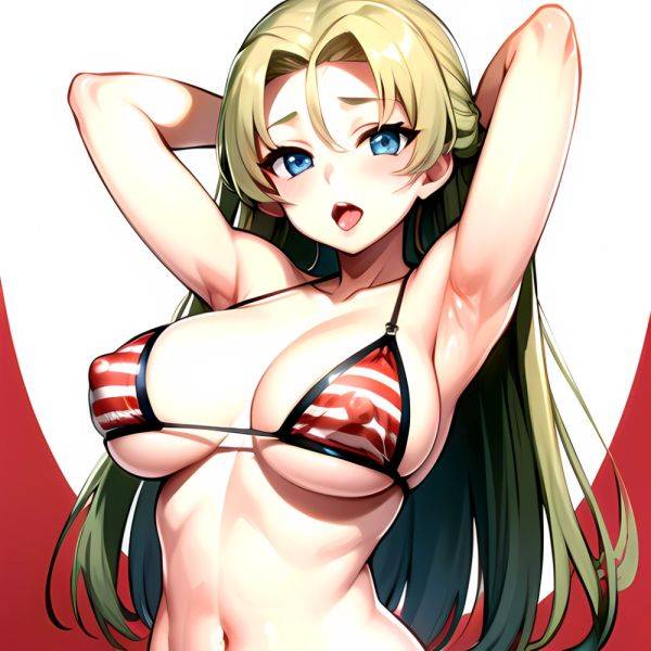 1girl American Flag Bikini Armpits Arms Behind Head Bikini Blonde Hair Blue Eyes Blush Breasts Covered Erect Nipples Flag Print, 3074642727 - AIHentai - aihentai.co - Usa on pornintellect.com