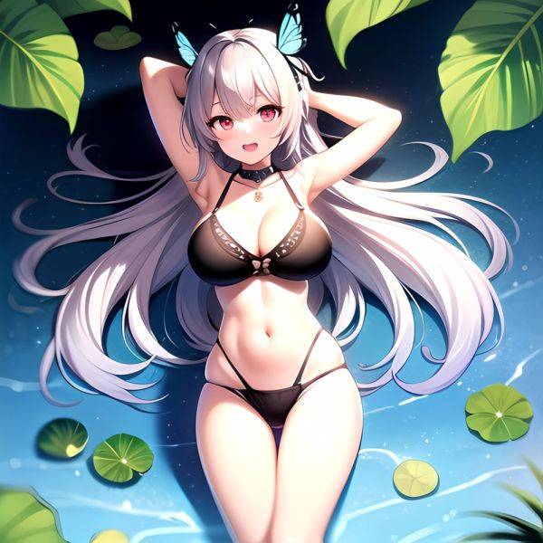 1girl D Bare Arms Bare Shoulders Bikini Black Bikini Breasts Bug Butterfly Butterfly Hair Ornament Choker Cleavage Feet Out Of, 388667844 - AIHentai - aihentai.co on pornintellect.com