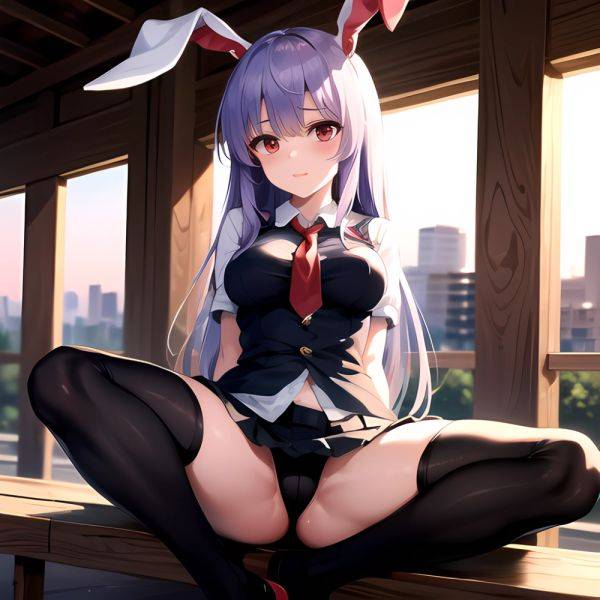 Ai Assisted Breasts Highres Medium Breasts Red Eyes Reisen Udongein Inaba Sitting Spread Legs Touhou Arms Behind Back, 2558872798 - AIHentai - aihentai.co on pornintellect.com