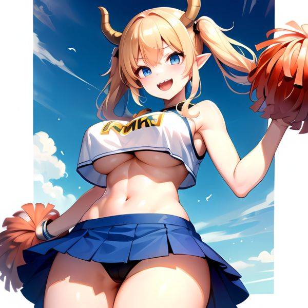 1girl Absurdres Blue Skirt Bluefrok Breasts Cheerleader Dragon Girl Dragon Horns Highres Holding Holding Pom Poms Horns Huge Bre, 2548557532 - AIHentai - aihentai.co on pornintellect.com