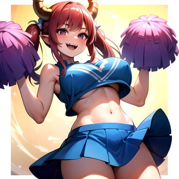 1girl Absurdres Blue Skirt Bluefrok Breasts Cheerleader Dragon Girl Dragon Horns Highres Holding Holding Pom Poms Horns Huge Bre, 3855149575 - AIHentai - aihentai.co on pornintellect.com