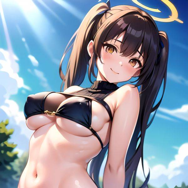 1girl Bikini Black Bikini Blue Archive Blue Sky Breasts Brown Eyes Brown Hair Closed Mouth Clothes Lift Cloud Covered Nipples, 2830242900 - AIHentai - aihentai.co on pornintellect.com